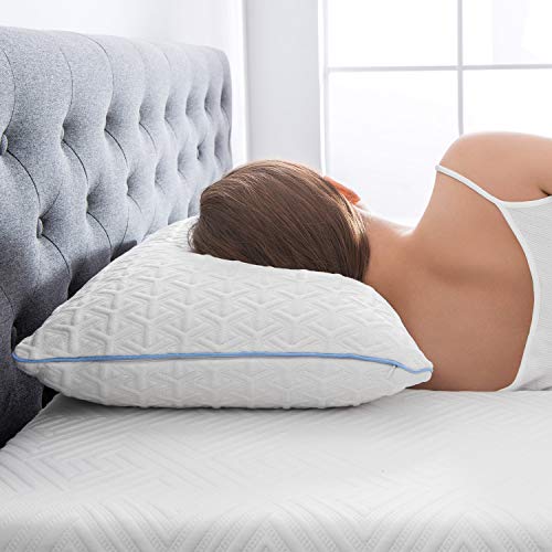 NOFFA Almohada Cervical Grande Estándar de Cama Hotel, Cojín Blanco de Suave para Dormir de Lado, Almohada Viscoelastica Firmeza Baja con Funda Transpirable Lavable (74X48cm)