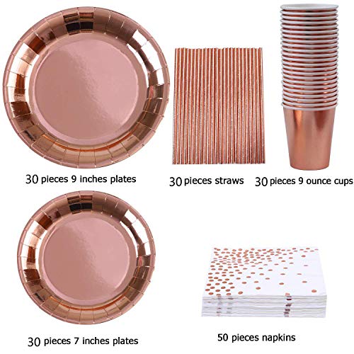 NOGJKS 170 Piezas Paquete de Fiesta Decoraciones para Fiestas, Plato de Postre Taza de Fiesta Taza de Fiesta Taza de Fiesta de Oro de Oro Rosa, Fiesta de cumpleaños Baby Shower (30 visitantes)