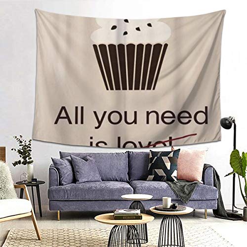 NOLYXICI Tapiz para Colgar en la Pared,Cupcakes Vintage Tarjeta Panadería Concepto Comida con Cereza Arriba,Tapiz de Pared con decoración para el hogar,Sala de Estar,Dormitorio decoración,203x152cm