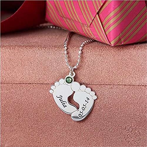 Nombre Personalizado Collar Dos pies bebé Colgante con 2 Nombres y Piedras de Nacimiento