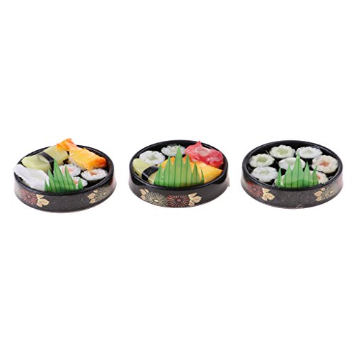 non-brand 1/6 Miniaturas de Casa de Muñecas Sushi de Comida Japonesa Viva de Plato Redondo - 3pcs A+B+C