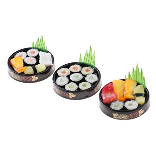 non-brand 1/6 Miniaturas de Casa de Muñecas Sushi de Comida Japonesa Viva de Plato Redondo - 3pcs A+B+C