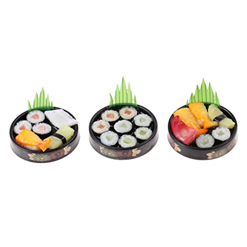 non-brand 1/6 Miniaturas de Casa de Muñecas Sushi de Comida Japonesa Viva de Plato Redondo - 3pcs A+B+C