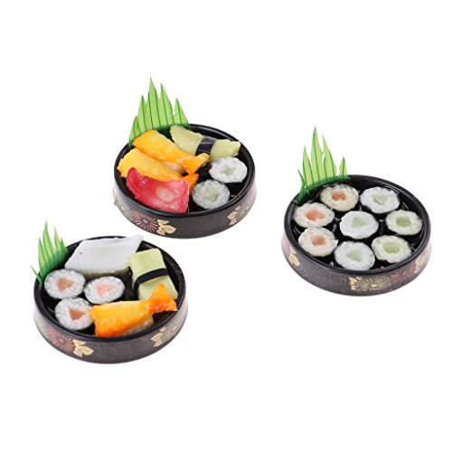 non-brand 1/6 Miniaturas de Casa de Muñecas Sushi de Comida Japonesa Viva de Plato Redondo - 3pcs A+B+C