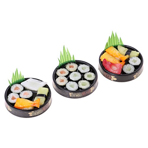 non-brand 1/6 Miniaturas de Casa de Muñecas Sushi de Comida Japonesa Viva de Plato Redondo - 3pcs A+B+C