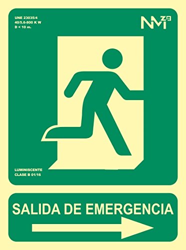 Normaluz RD14190 - Señal Luminiscente Salida De Emergencia Flecha Derecha 22,4x30cm Clase B PVC 0,7mm Evacuación Homologada, verde
