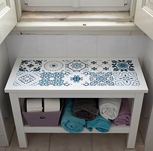 NossaRua Sintra - 12 Vinilos autoadhesivos con patrón de azulejo portugués, colección Sintra; azulejos de vinilo que imitan cerámica hidráulica. Medida: 15 x 15 cm