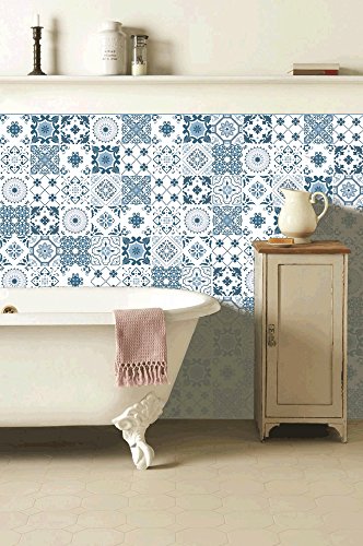 NossaRua Sintra - 12 Vinilos autoadhesivos con patrón de azulejo portugués, colección Sintra; azulejos de vinilo que imitan cerámica hidráulica. Medida: 15 x 15 cm