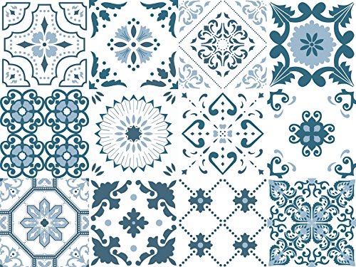 NossaRua Sintra - 12 Vinilos autoadhesivos con patrón de azulejo portugués, colección Sintra; azulejos de vinilo que imitan cerámica hidráulica. Medida: 15 x 15 cm