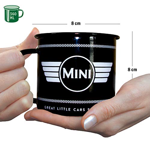 Nostalgic-Art 43217 - Mini taza esmaltada, diseño retro con logotipo negro, idea de regalo para los fans del coche, camping, 360 ml, diseño vintage