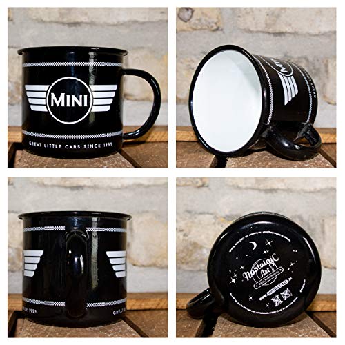 Nostalgic-Art 43217 - Mini taza esmaltada, diseño retro con logotipo negro, idea de regalo para los fans del coche, camping, 360 ml, diseño vintage