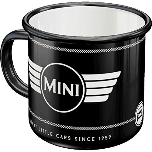 Nostalgic-Art 43217 - Mini taza esmaltada, diseño retro con logotipo negro, idea de regalo para los fans del coche, camping, 360 ml, diseño vintage