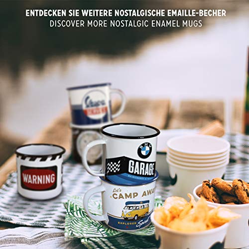 Nostalgic-Art 43217 - Mini taza esmaltada, diseño retro con logotipo negro, idea de regalo para los fans del coche, camping, 360 ml, diseño vintage