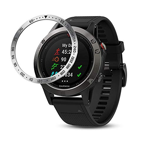 NotoCity Bisel Compatible Garmin Fenix 5/Fenix 5 Plus Bezel Ring Anti-Rasguños & Colisión Acero Inoxidable (Silver)