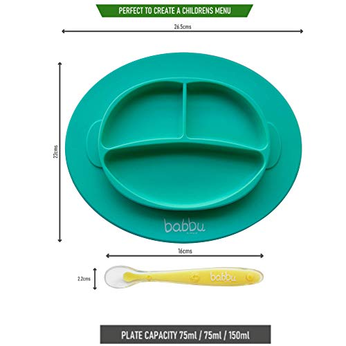 NOTQUOS Set vajilla de Silicona bebés con ventosa de succión antideslizante para tronas. Plato de Silicona + Bowl de Silicona + Cuchara de Silicona(azul)