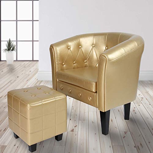 Nova - Sillón Chesterfield con reposapiés, de piel sintética, diseño de rombo, color a elegir, acolchado de salón victoriana, silla para salón, lounge, bar, cóctel (dorado)