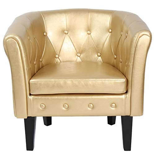 Nova - Sillón Chesterfield con reposapiés, de piel sintética, diseño de rombo, color a elegir, acolchado de salón victoriana, silla para salón, lounge, bar, cóctel (dorado)