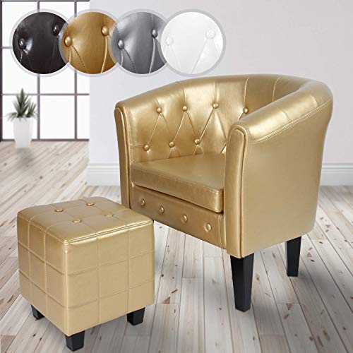 Nova - Sillón Chesterfield con reposapiés, de piel sintética, diseño de rombo, color a elegir, acolchado de salón victoriana, silla para salón, lounge, bar, cóctel (dorado)