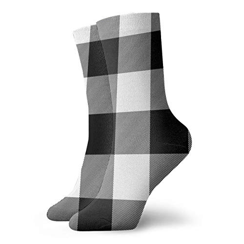 Novedad divertido Crazy Crew Sock Buffalo Check blanco y negro rayas anchas impresas deporte atlético calcetines 30 cm largo personalizado regalo calcetines