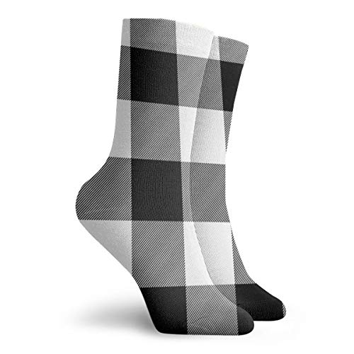 Novedad divertido Crazy Crew Sock Buffalo Check blanco y negro rayas anchas impresas deporte atlético calcetines 30 cm largo personalizado regalo calcetines