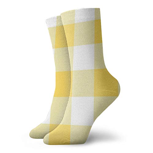 Novedad divertido Crazy Crew Sock Buffalo Check Mostaza Amarillo Y Blanco Plaid Rayas anchas Impreso Deporte Calcetines Deportivos 30 cm Largo Personalizado Regalo Calcetines