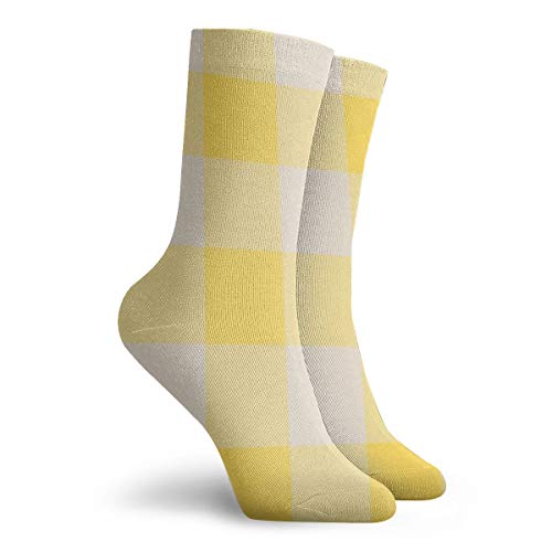 Novedad divertido Crazy Crew Sock Buffalo Check Mostaza Amarillo Y Vintage Blanco Cuadros Rayas anchas Impreso Deporte Atlético Calcetines 30 cm Largo Personalizado Regalo Calcetines