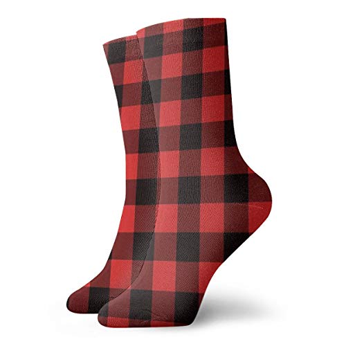 Novedad divertido Crazy Crew Sock Buffalo Check rojo y negro cuadros impresos deporte atlético calcetines 30 cm de largo personalizado regalo calcetines