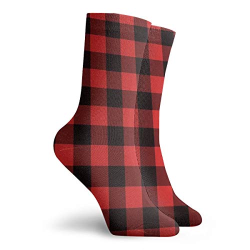 Novedad divertido Crazy Crew Sock Buffalo Check rojo y negro cuadros impresos deporte atlético calcetines 30 cm de largo personalizado regalo calcetines