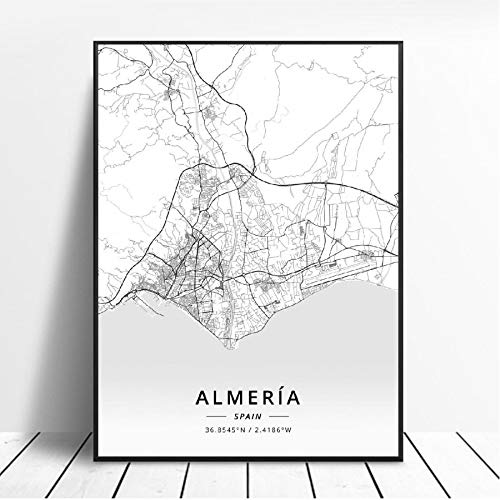 NOVELOVE Almeria City Spain Map Poster HD Impresiones Pared del Arte Fotos Lienzo de Pintura Office Mural Decoración para el hogar sin Marco 42 * 60cm