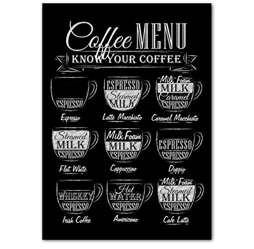 NOVELOVE Cuadro de Arte de la Pared Menú de Café Imprimir Negro Blanco Arte Lienzo Pintura Cafe Shop Cartel sin Marco 40 * 60 cm
