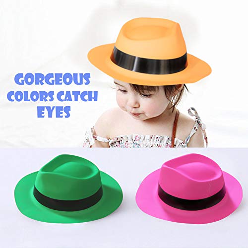 Novelty Place [Estrellas de la Fiesta Fieltro Neón Sombreros de Plástico para Fiestas - Estilo Gánster y Brillo de Luz Negra UV - para Niños y Adultos (Paquete de 12)