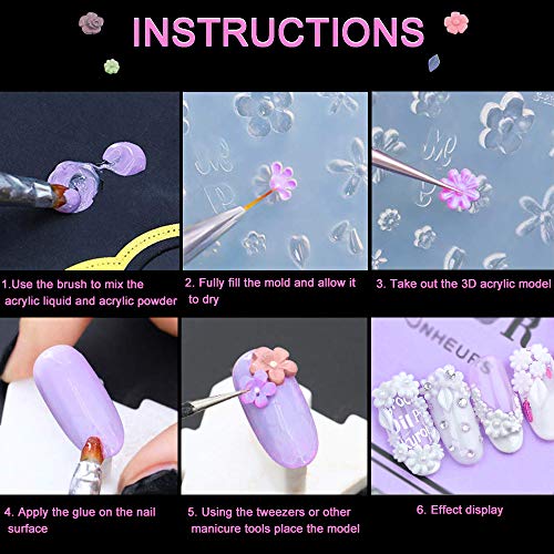Noverlife 6 Uds.Molde de talla de silicona 3D para decoración de uñas, molde de manicura de uñas de gel acrílico UV, herramientas de decoración de uñas DIY para niñas y mujeres