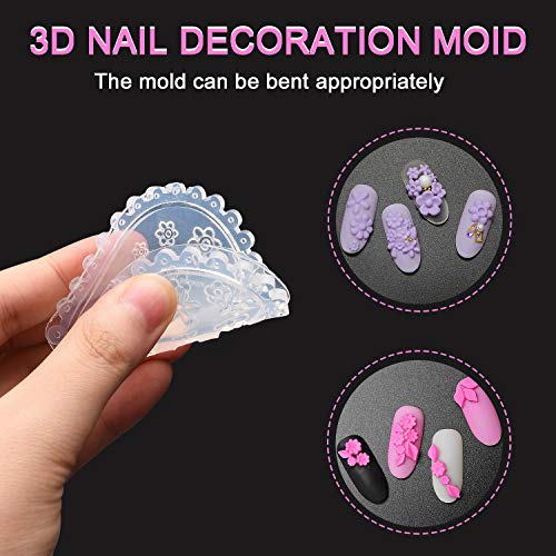 Noverlife 6 Uds.Molde de talla de silicona 3D para decoración de uñas, molde de manicura de uñas de gel acrílico UV, herramientas de decoración de uñas DIY para niñas y mujeres