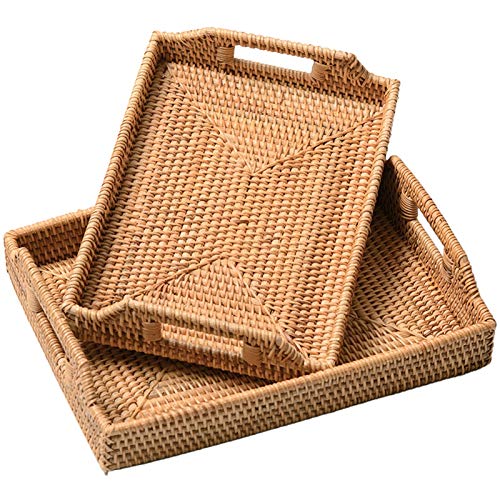 Nrpfell 2 Bandeja de Cubiertos Bandeja de lmacenamiento de Tejido de Ratán Bandeja de Plato de Frutas Canasta Caramelos Bocadillos Pastelería Pescado Secado l Sol Platos