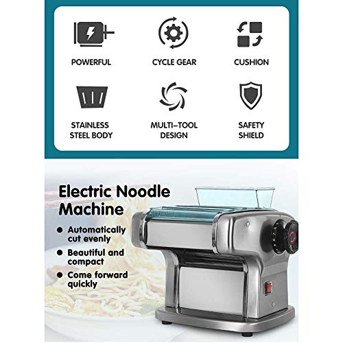 NSYNSY Prensa de Fideos eléctrica Ajuste de Grosor Ajustable de 9 velocidades Máquina de Pasta de Espagueti Cortador de Masa de Acero Inoxidable para el hogar Albóndigas Fideos de Rodillo, Dos cuch