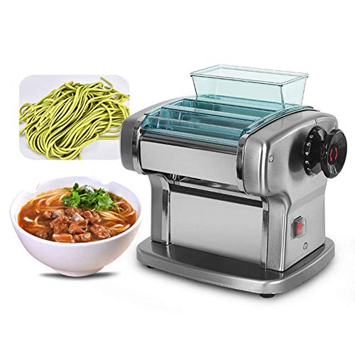 NSYNSY Prensa de Fideos eléctrica Ajuste de Grosor Ajustable de 9 velocidades Máquina de Pasta de Espagueti Cortador de Masa de Acero Inoxidable para el hogar Albóndigas Fideos de Rodillo, Dos cuch