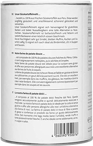 nu3 Harina de batata natural - 500 g de patata dulce molida - Ideal para dietas veganas - Rica en fibra y baja en grasa - Origen 100 % fresco - Alternativa Sin Gluten para cocinar y hornear