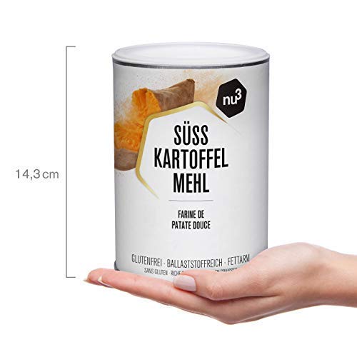 nu3 Harina de batata natural - 500 g de patata dulce molida - Ideal para dietas veganas - Rica en fibra y baja en grasa - Origen 100 % fresco - Alternativa Sin Gluten para cocinar y hornear