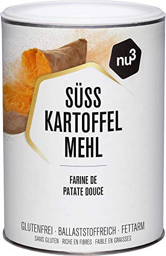 nu3 Harina de batata natural - 500 g de patata dulce molida - Ideal para dietas veganas - Rica en fibra y baja en grasa - Origen 100 % fresco - Alternativa Sin Gluten para cocinar y hornear