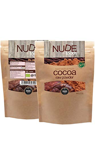 NUDE Foods Cacao Ecológico en polvo | Organic Raw Cacao | Bio Certificado| Producido a partir de Theobroma Cacao | Energizante | Antioxidantes | Minerales | Vitaminas | Vegan Friendly