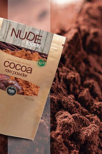 NUDE Foods Cacao Ecológico en polvo | Organic Raw Cacao | Bio Certificado| Producido a partir de Theobroma Cacao | Energizante | Antioxidantes | Minerales | Vitaminas | Vegan Friendly