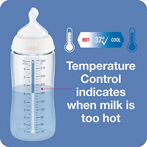NUK First Choice+ Set de Biberones, 0-6 Meses, Control De Temperatura, Tetina De Silicona, Válvula Anticólico, Sin Bpa, 150 Ml, Gris Y Blanco, 3 Unidades