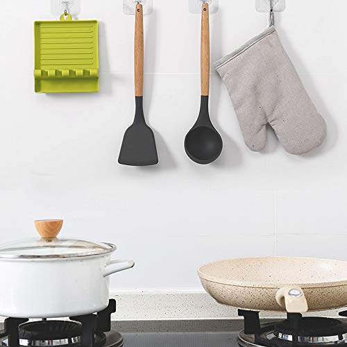 Nuluxi Cuchara Resto del Soporte de Silicona Soporte de Cuchara Cocina Silicona Utensilio de Cocina Resto Cuchara Utensilio de Descanso Soporte de Utensilios Titulares para Cuchara y Espátula-2 Piezas