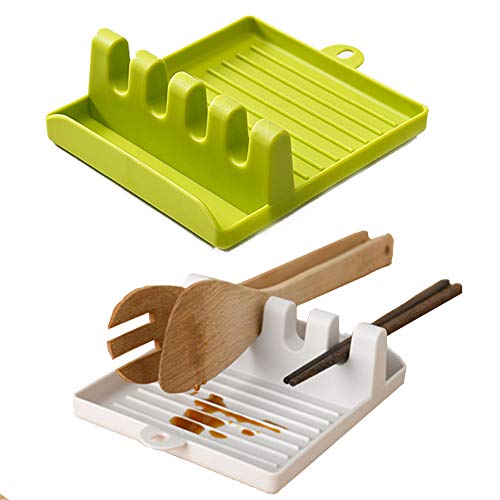 Nuluxi Cuchara Resto del Soporte de Silicona Soporte de Cuchara Cocina Silicona Utensilio de Cocina Resto Cuchara Utensilio de Descanso Soporte de Utensilios Titulares para Cuchara y Espátula-2 Piezas