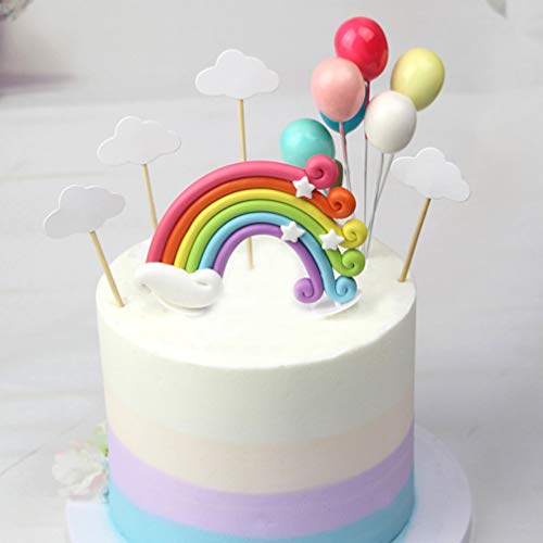 NUOBESTY 24 Piezas Arcoíris Cupcake Toppers Globo Nube Anillo de Diamantes Selecciones de Pastel de Papel Palitos de Postre para Niños Cumpleaños Decoraciones para Fiestas de Bodas