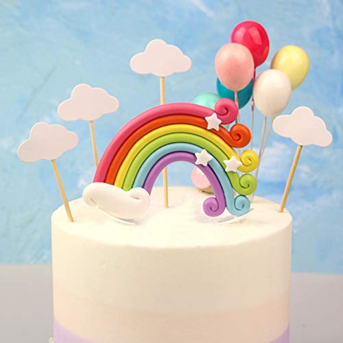 NUOBESTY 24 Piezas Arcoíris Cupcake Toppers Globo Nube Anillo de Diamantes Selecciones de Pastel de Papel Palitos de Postre para Niños Cumpleaños Decoraciones para Fiestas de Bodas