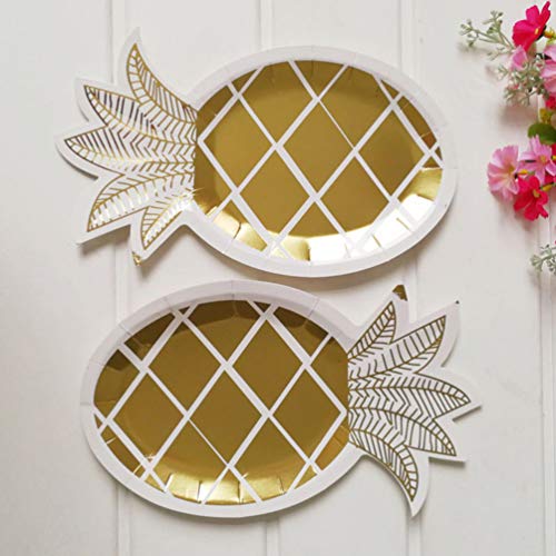 NUOBESTY 8Pcs Platos de Piña Vajilla Desechable Set Platos de Papel de Fiesta para Verano Tropical Hawaiano Luau Fiesta Boda Cumpleaños Fiesta Suministros