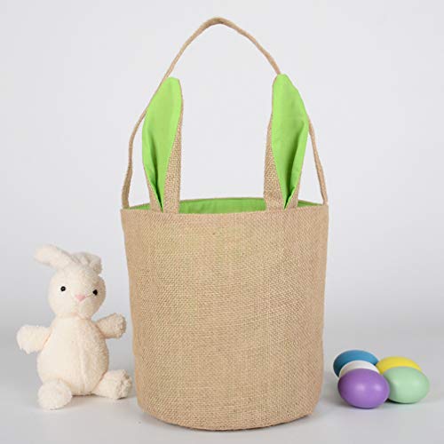 NUOBESTY Bolsas de Regalo de Oreja de Conejo 1Pc Oreja de Conejo Pascua Bolsas de Regalo de Arpillera de Yute Bolsas Bolsa de Dulces Cesta de Yute Bolso de Regalo - Verde 20X20x22cm