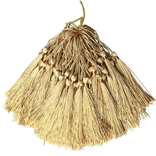 Nuoshen borlas doradas, 100 borlas doradas, borlas doradas, borlas de hilo sedoso, borlas con bucles para manualidades hechas a mano