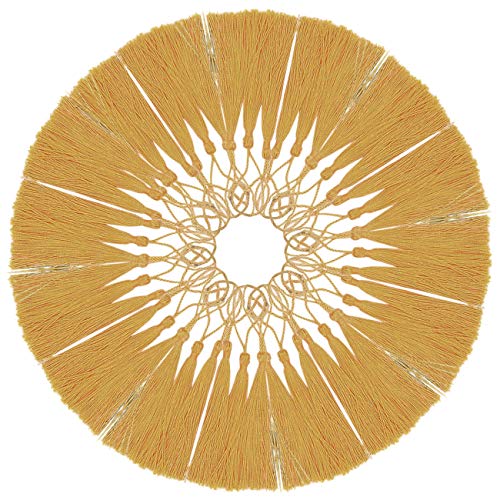Nuoshen borlas doradas, 100 borlas doradas, borlas doradas, borlas de hilo sedoso, borlas con bucles para manualidades hechas a mano